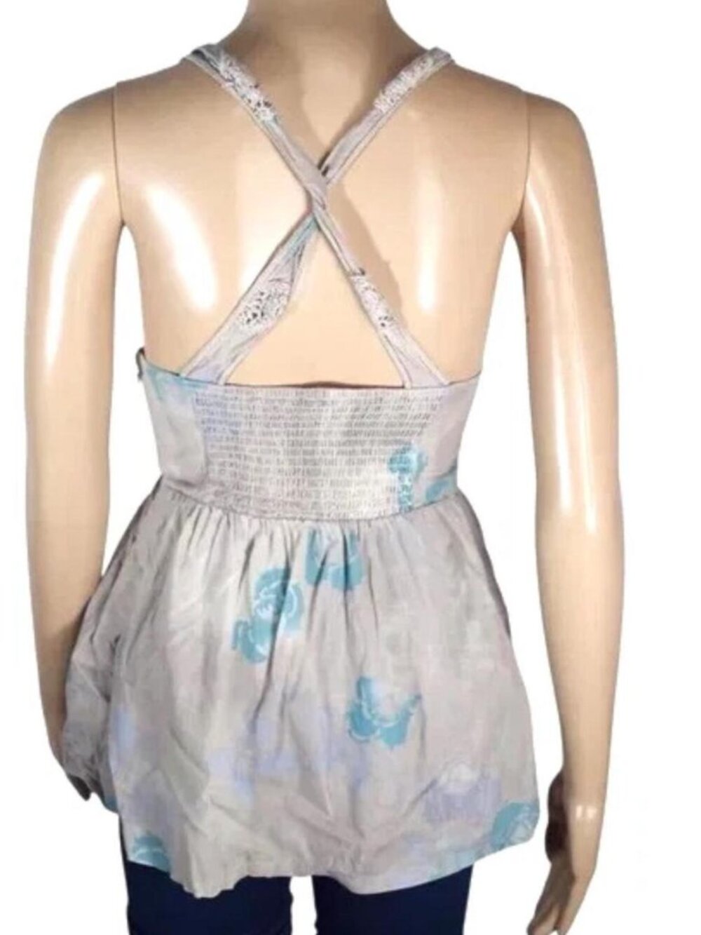 Vintage Free People Womens Top Size 0 Gray Boho Smocked Floral Lightweight - Picture 3 of 4